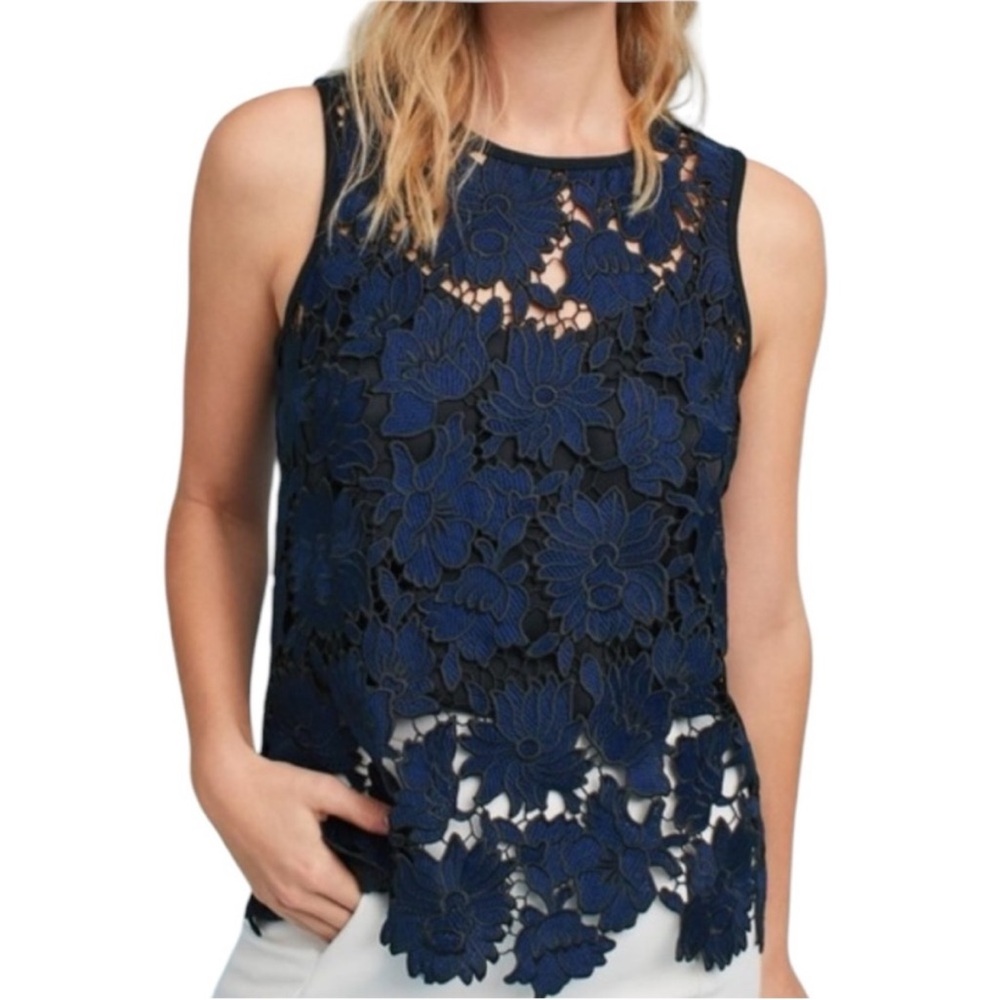 Anthropologie Postmark 9H15stcl Koria Sheer Navy Tank Top Shell Blue Black Small